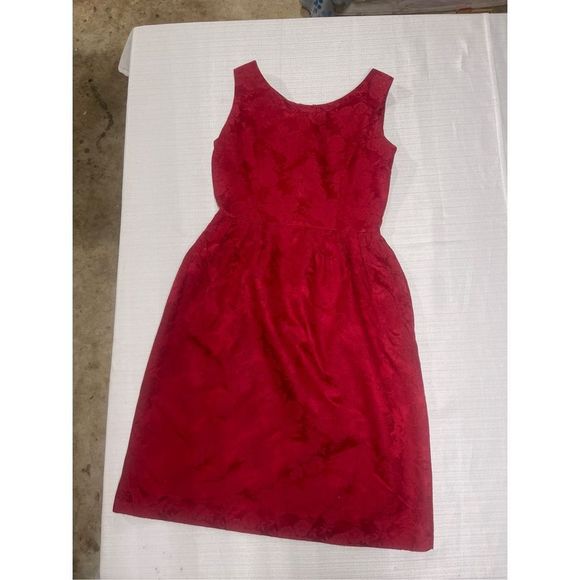 Lanz Originals Vintage Red Brocade Sleeveless A Line With Matching Jacket - Picture 2 of 7